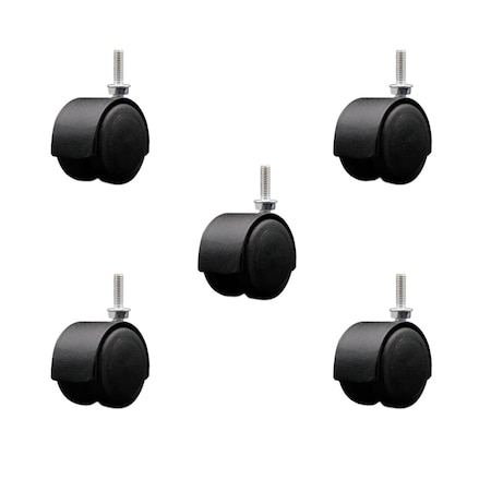 Service Caster 2'' Floor Safe Black Hooded Twin Wheel Caster 5/16 Threaded Stem, 5PK SCC-TS02S50D-NYU-FB-5161810-5